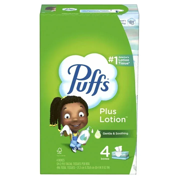 Puffs Plus Lotion Facial Tissues, 4 Family Box, 124 Tissues Per Box - Image 8