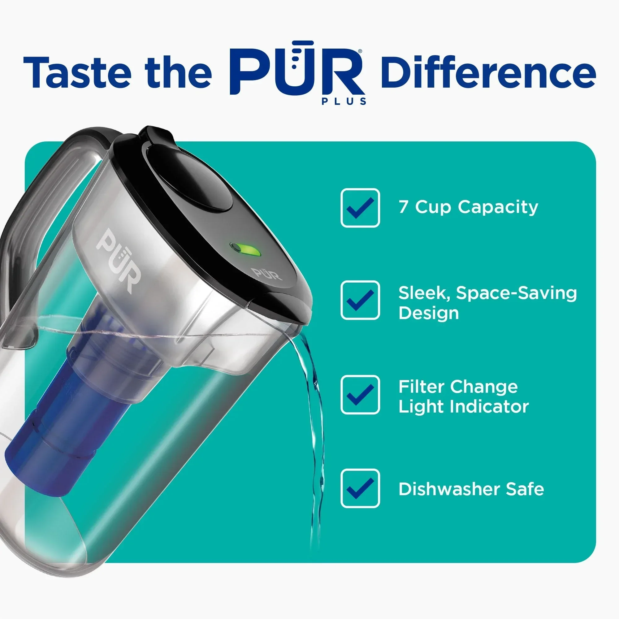 PUR PLUS 11 Cup Water Pitcher with Lead Reducing Filter, W 9.6" x H 10.1" x L 4.5", - Image 14