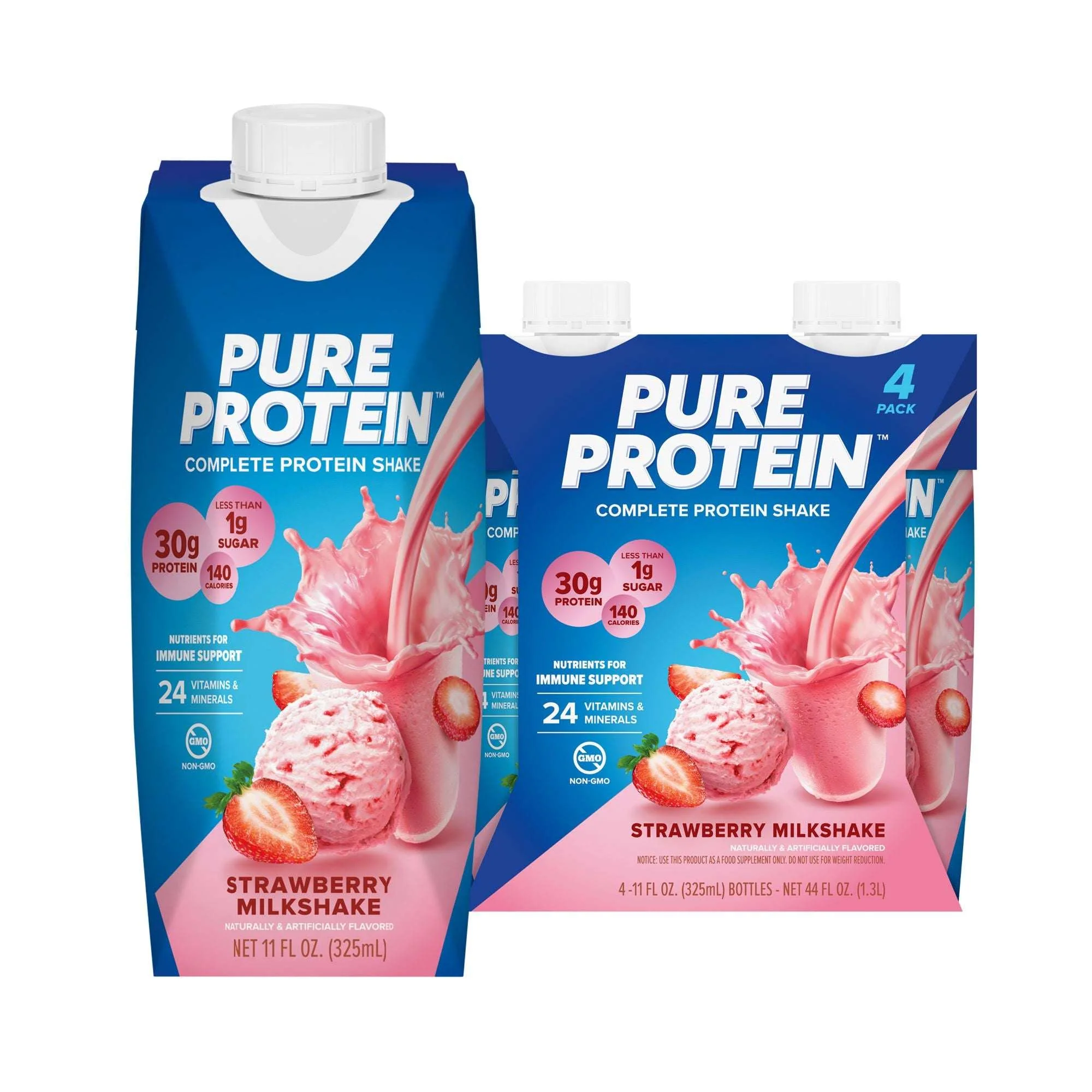 Pure Protein Shake, Strawberry Milkshake, 30g Protein, 11 fl oz, 4 Count - Image 2
