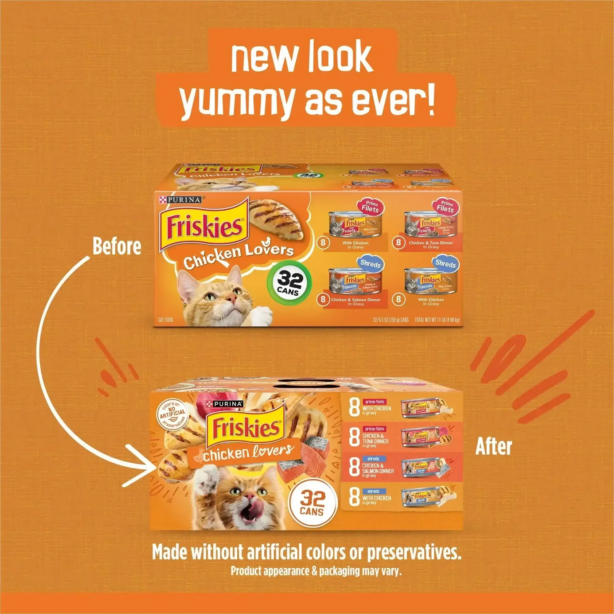 Purina Friskies Gravy Wet Cat Food Variety Pack, Chicken Lovers Prime Filets and Shreds, 5.5 oz Cans, 32 Pack - Image 2