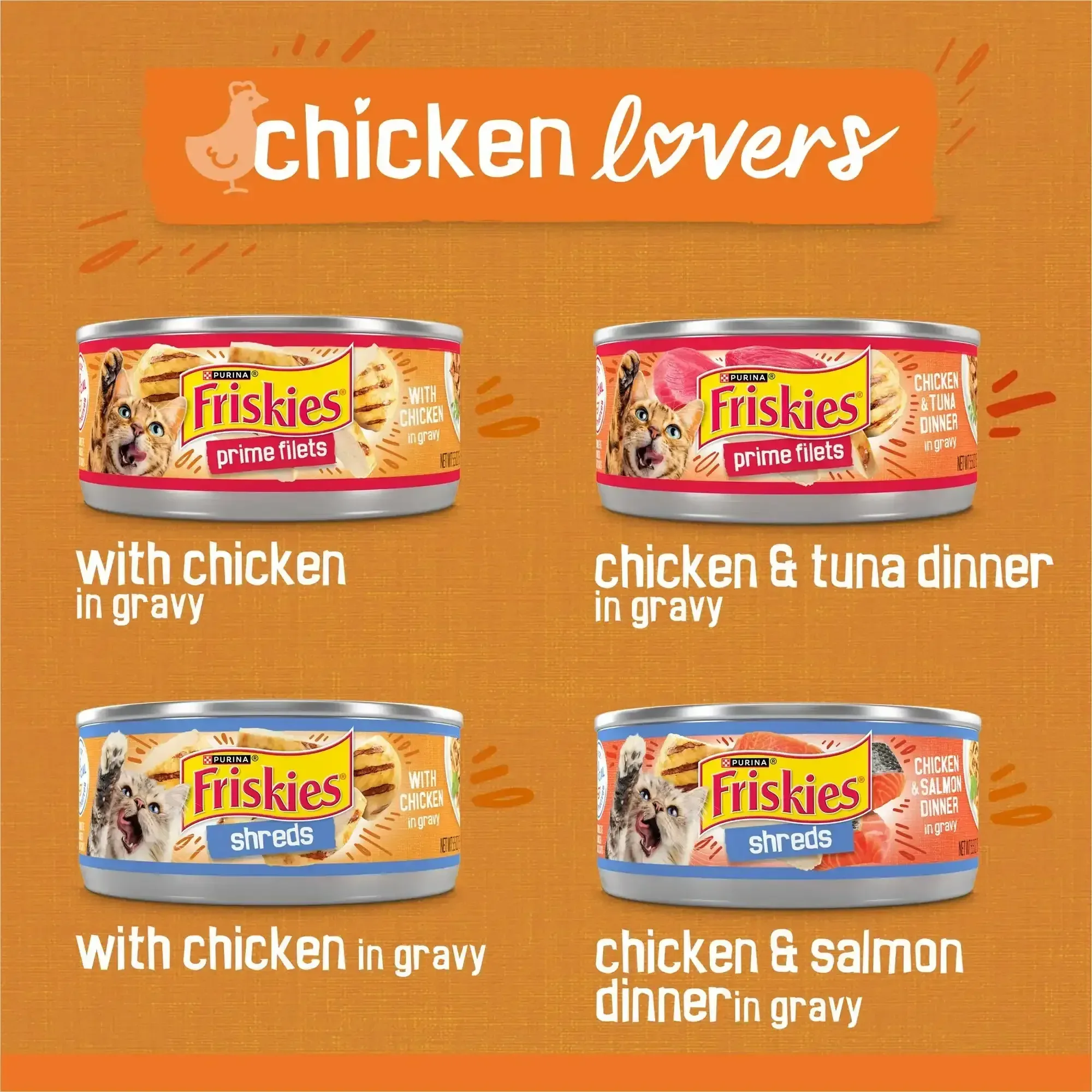 Purina Friskies Gravy Wet Cat Food Variety Pack, Chicken Lovers Prime Filets and Shreds, 5.5 oz Cans, 32 Pack - Image 3