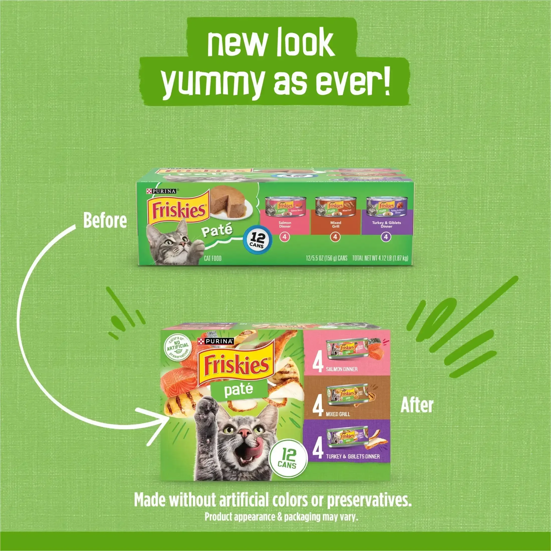 Purina Friskies Pate Salmon, Turkey, and Mixed Grilled, Wet Cat Food, 5.5 oz Can, 12 Pack - Image 2