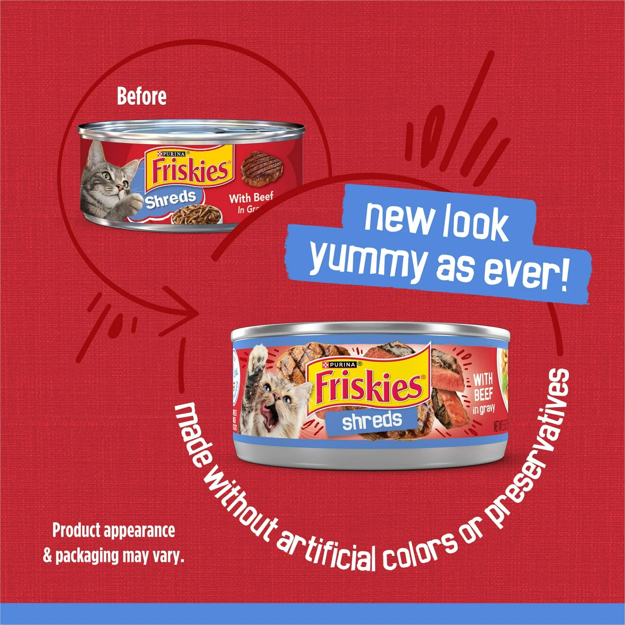 Purina Friskies Shreds, Beef in Gravy, Wet Cat Food, 5.5 oz Can - Image 2