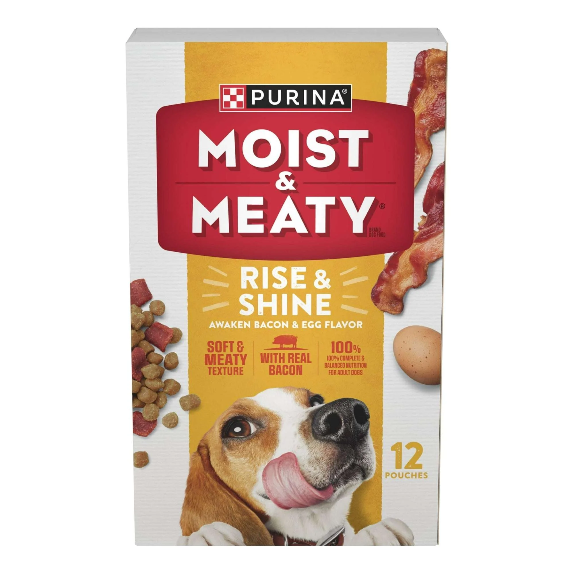 Purina Moist and Meaty Rise and Shine Awaken Bacon and Egg Flavor Soft Dog Food High Protein Pouches (12 Pouches) - Image 13