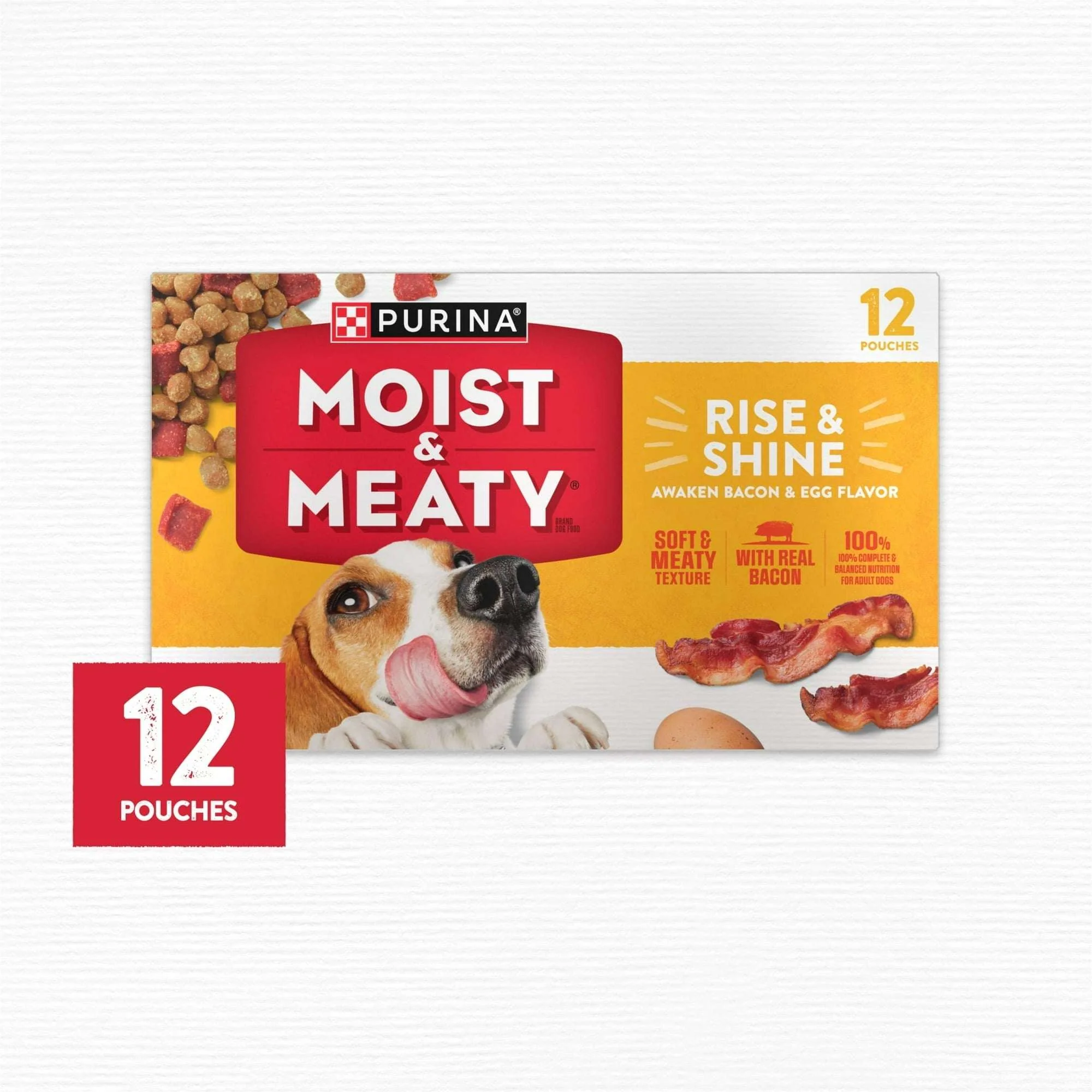 Purina Moist and Meaty Rise and Shine Awaken Bacon and Egg Flavor Soft Dog Food High Protein Pouches (12 Pouches) - Image 6