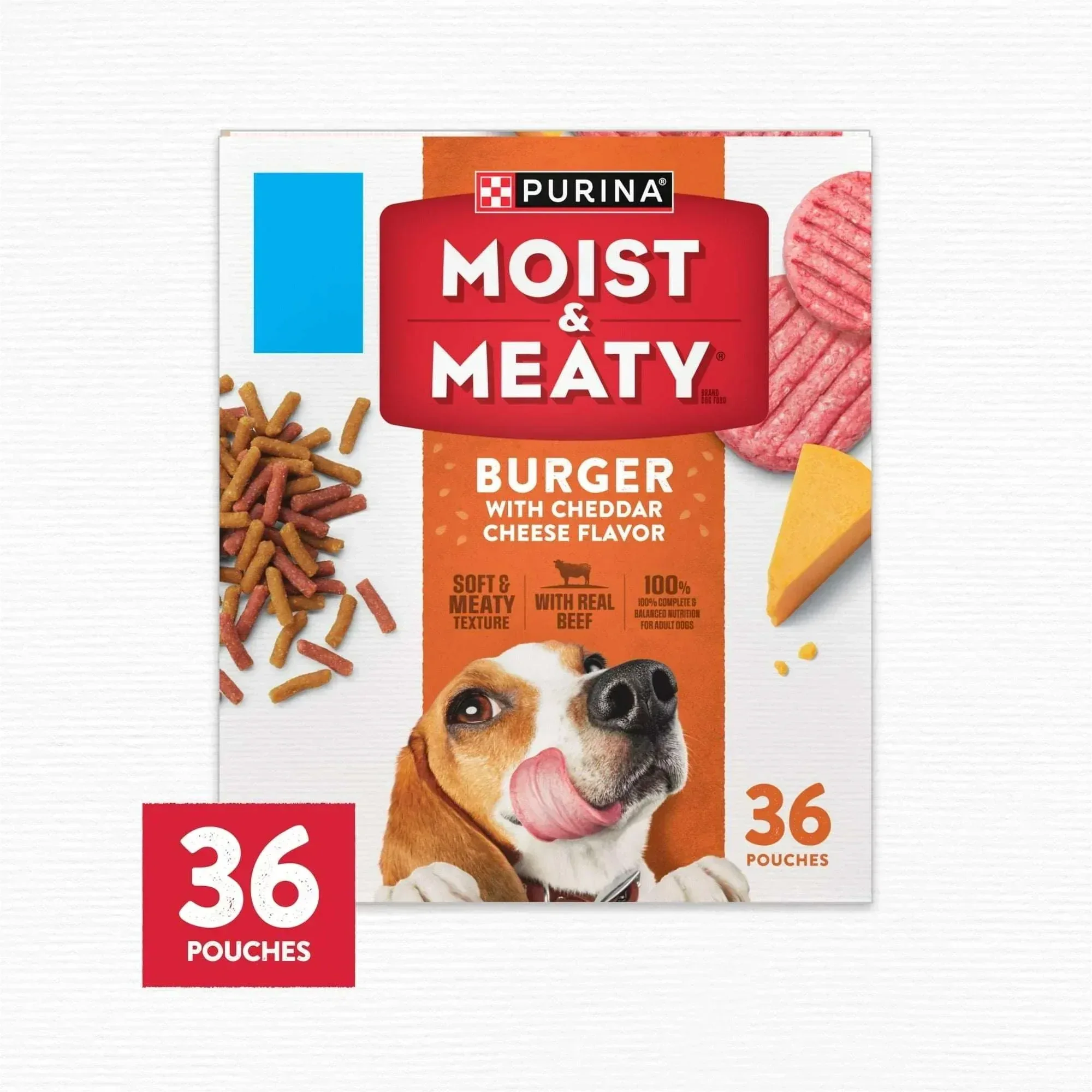 Purina Moist & Meaty Dry Dog Food, Soft Beef Burger with Cheddar Cheese, 6 oz Per Pouch - Image 14