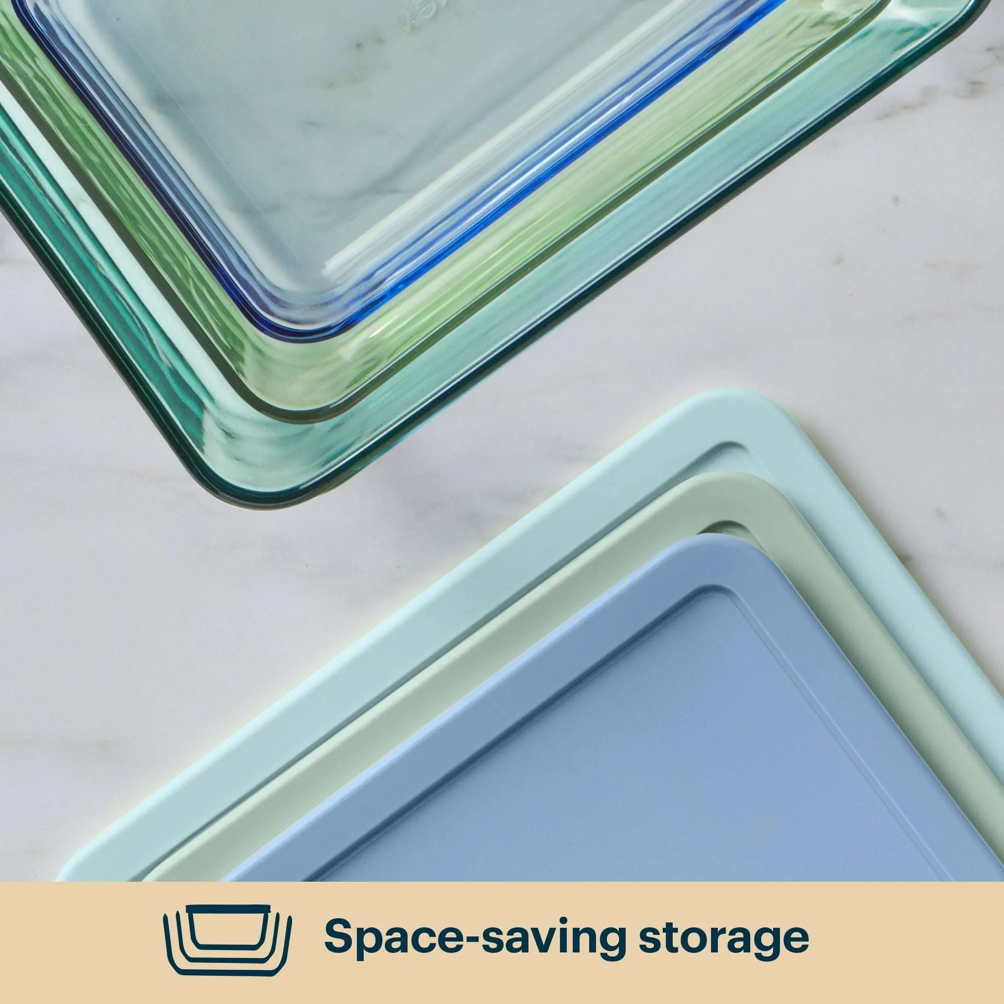 Pyrex Simply Store Tinted 6-piece Rectangle Storage Set with Plastic Lids, Green/Blue/Aqua - Image 3