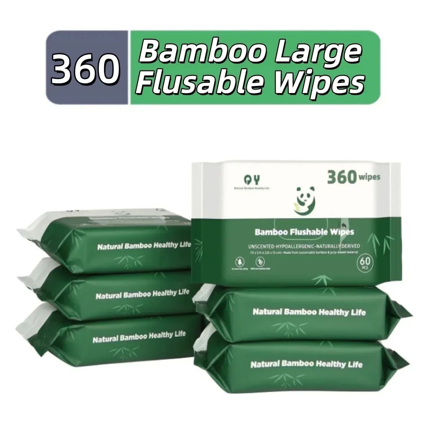 QingYa Bamboo Flushable Wet Wipes with Aloe, 360 Wipes (6 Packs) , Unbleached - Image 4