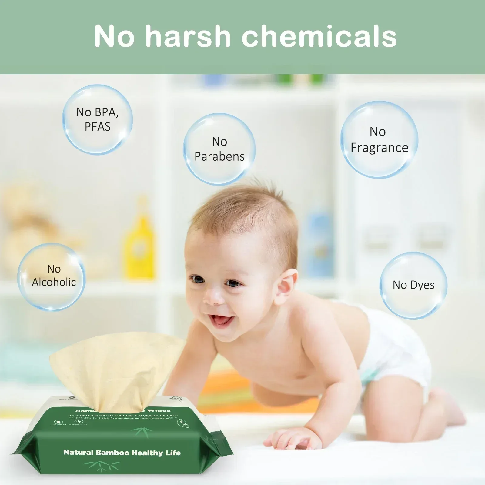 QingYa Bamboo Flushable Wet Wipes with Aloe, 360 Wipes (6 Packs) , Unbleached - Image 6