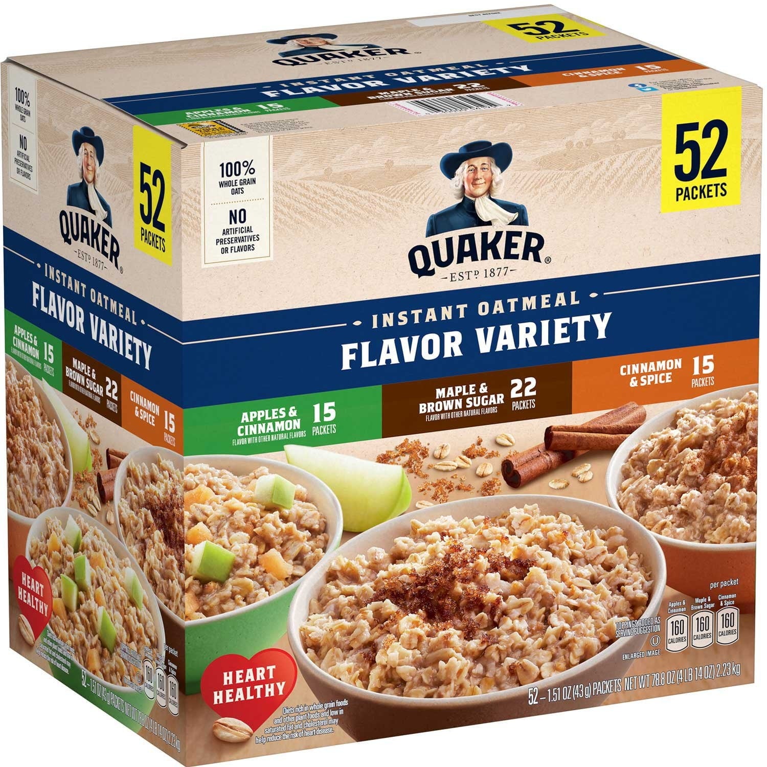 Quaker Instant Oatmeal, Variety Pack, 1.51 oz, 52-count