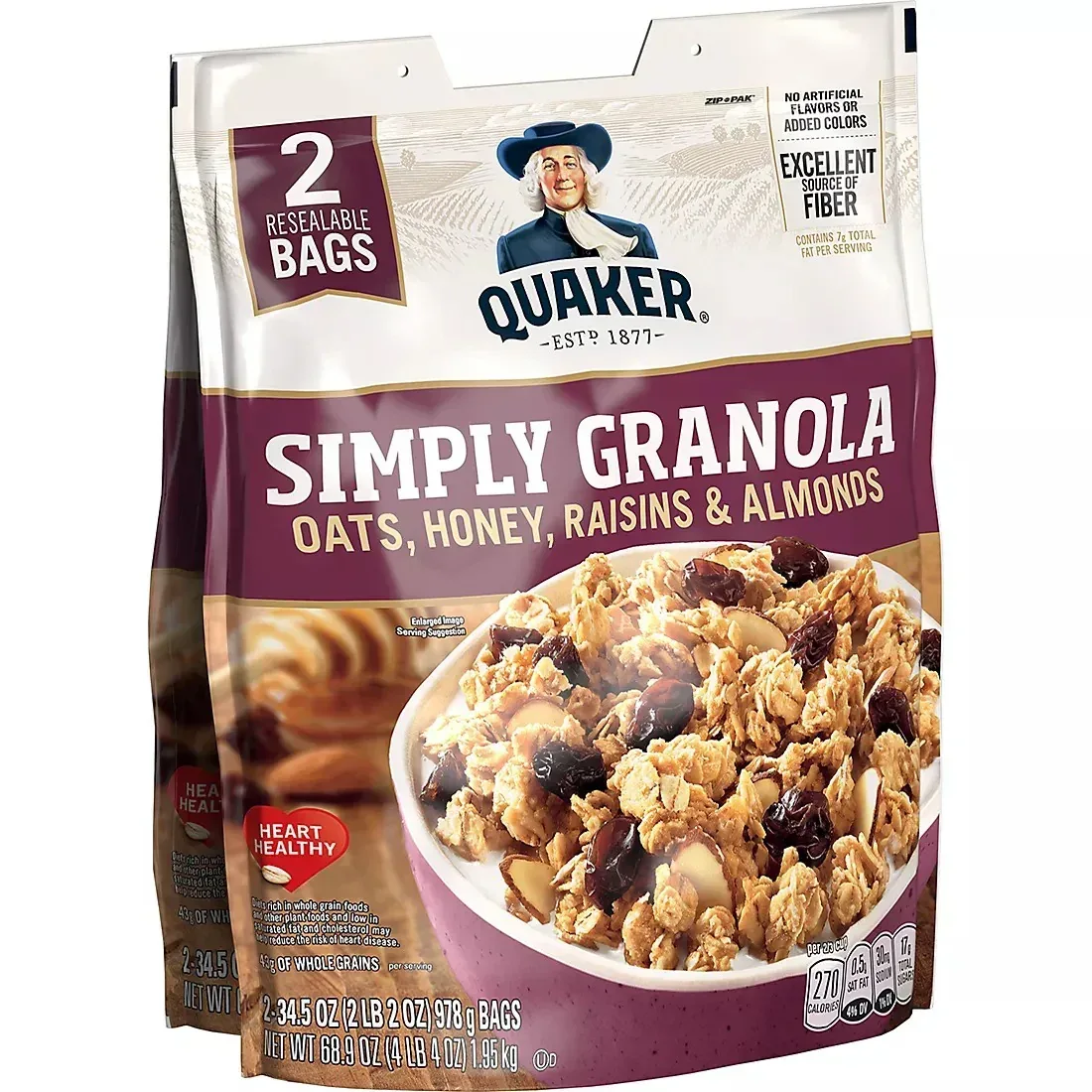 Quaker Simply Granola Oats, Honey, Raisins and Almonds, 2 pk./34.5 oz. - Image 2