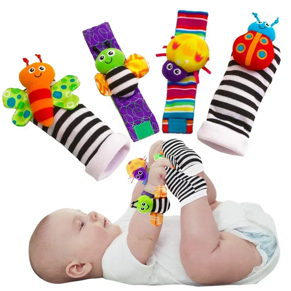Rattle Toy,Arm Hand Bracelet Rattle,Feet Leg Ankle Socks, Present Gift for Newborn Infant Babies Boy Girl Bebe (4 Bugs) - Image 2