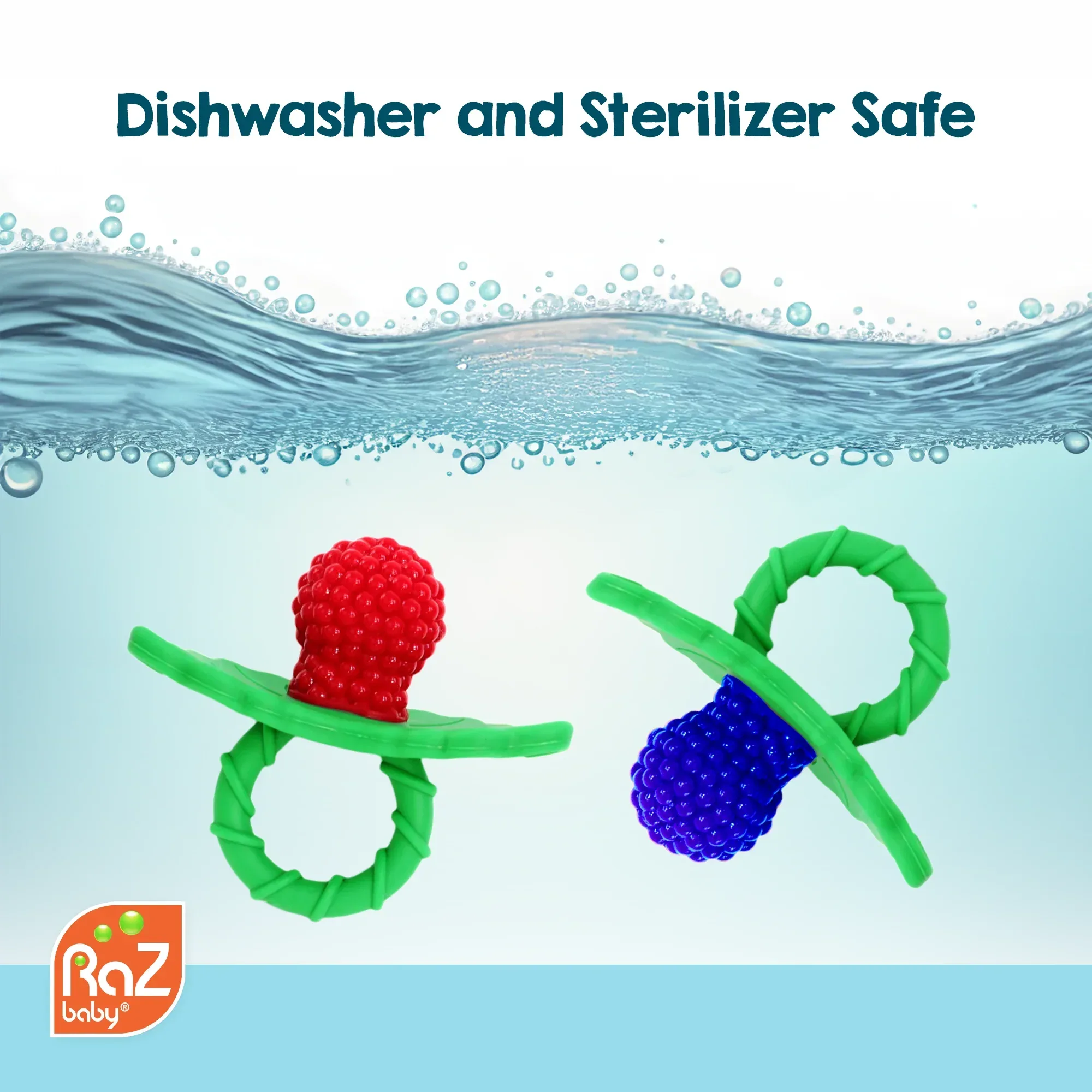 RaZbaby RaZberry Silicone Teether Toy / Multi-Texture Design / Hands Free Design / for Baby 3m+ / Pacifier Style Teether - Image 7