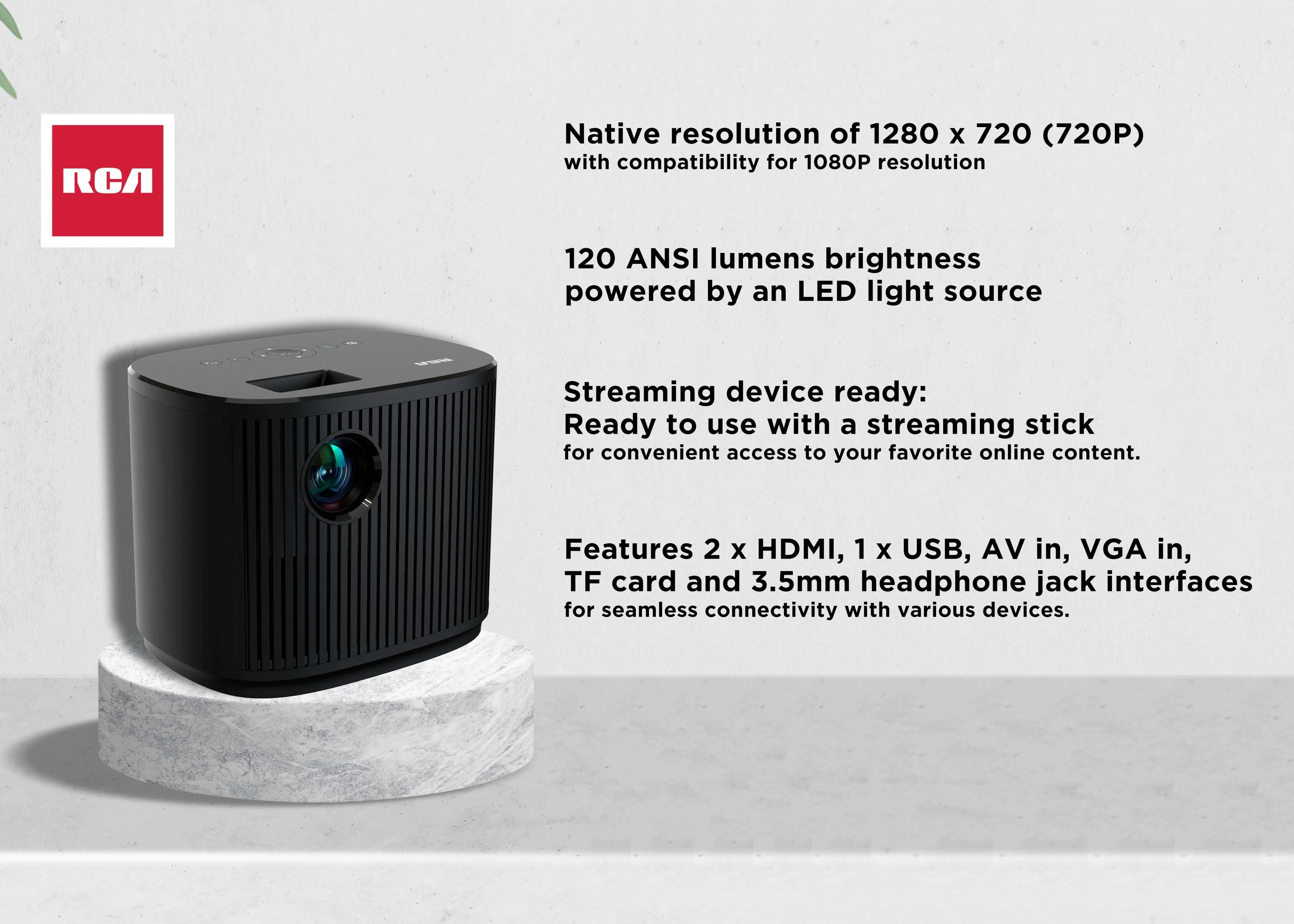 RCA Home Theater Projector RPJ181, 720P, Aspect Ratio 16:9/4:3, 120 ANSI Lumens - Image 2
