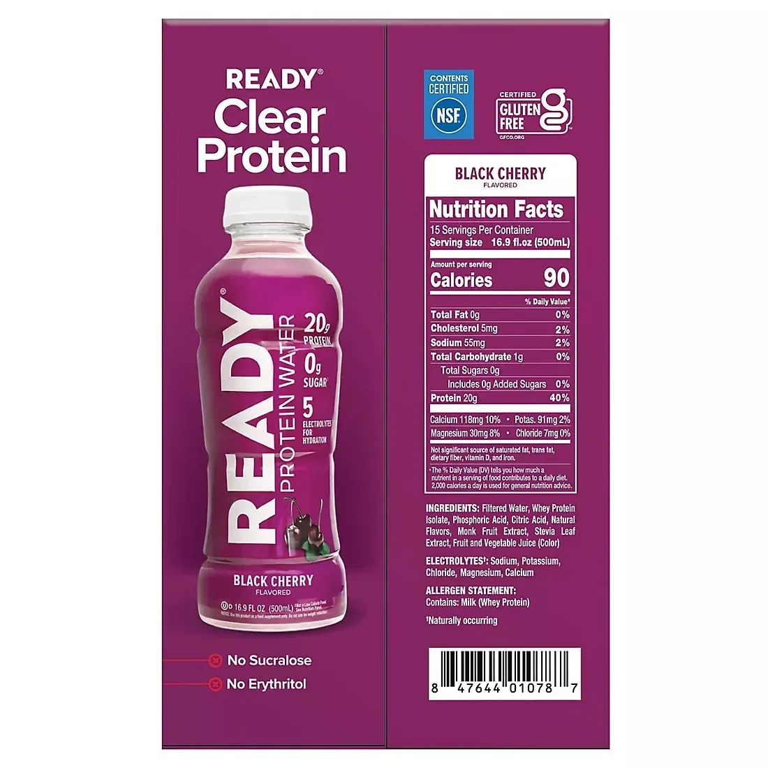 Ready Clear Protein Water, Black Cherry, 20g Protein, Bottles, 15 pk./16.9 oz. - Image 5