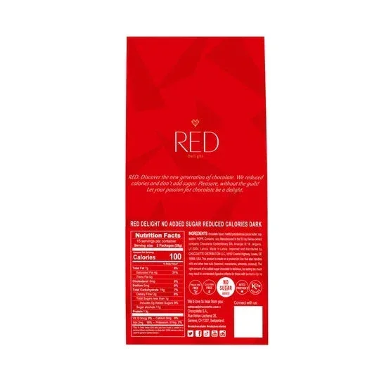 RED Delight Vegan Dark Chocolate Bars 30 - 14 Gr. Snack Size Bars Per Bag, 2-pack - Image 5