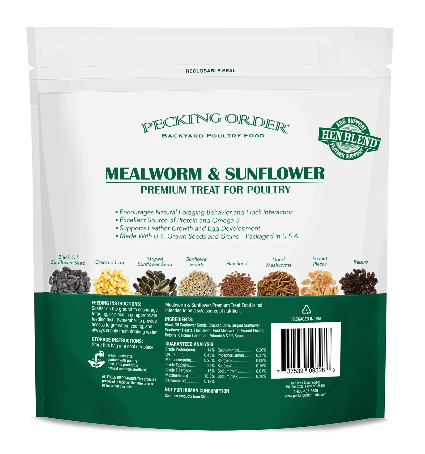 Red River Commodities Pecking Order Mealworm & Sunflower Chicken Treat; 3 lb. Bag - Image 2