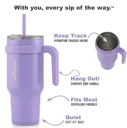 Reduce Slim Cold1 Tumbler with Straw, Lid & Handle - Insulated Stainless Steel with 3-Way Lid - 40oz - Image 2