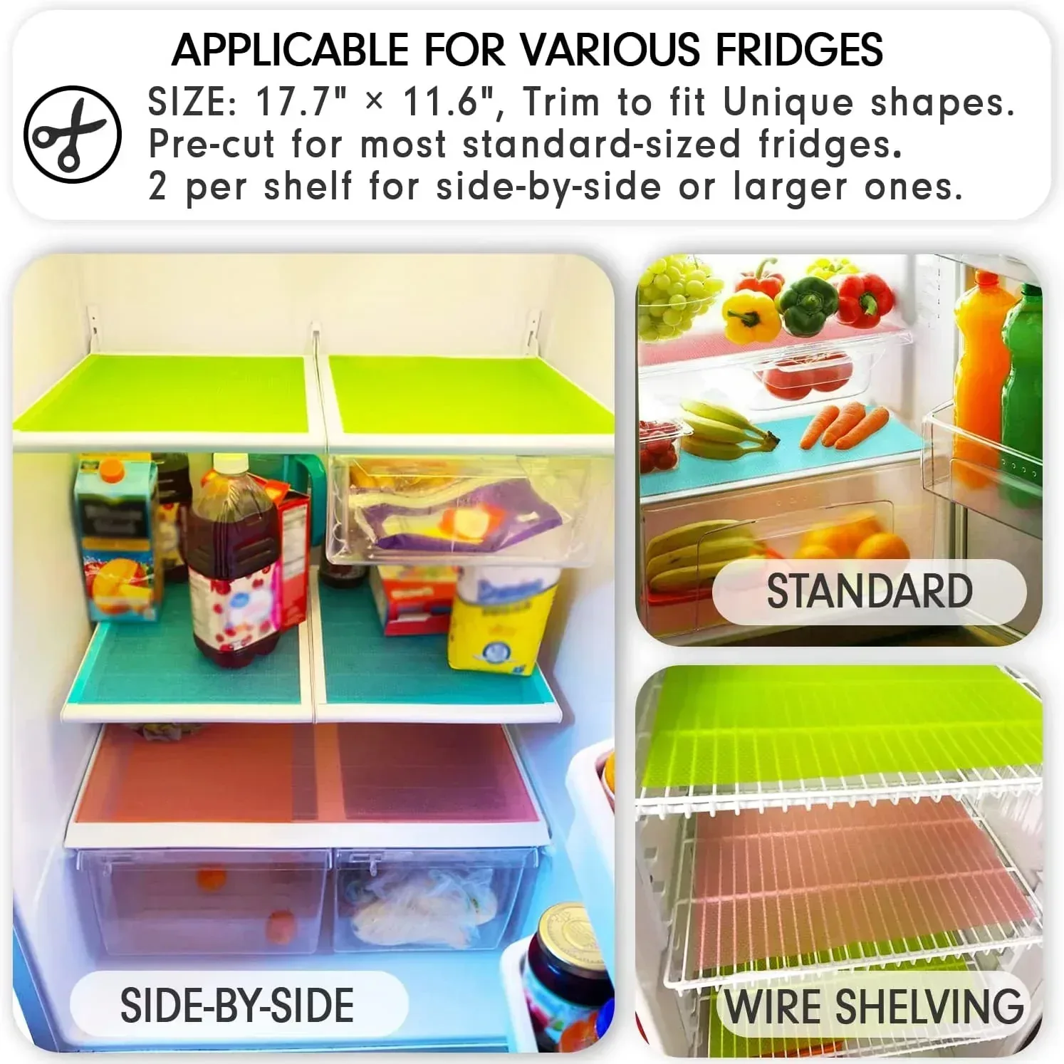 Refrigerator Liners, Maynest Washable Mats Covers Pads, Home Kitchen Gadgets Accessories Organization for Top Freezer Glass Shelf Wire Shelving Cupboard Cabinet Drawers (3 Blue+3 Green+2 Red) - Image 4