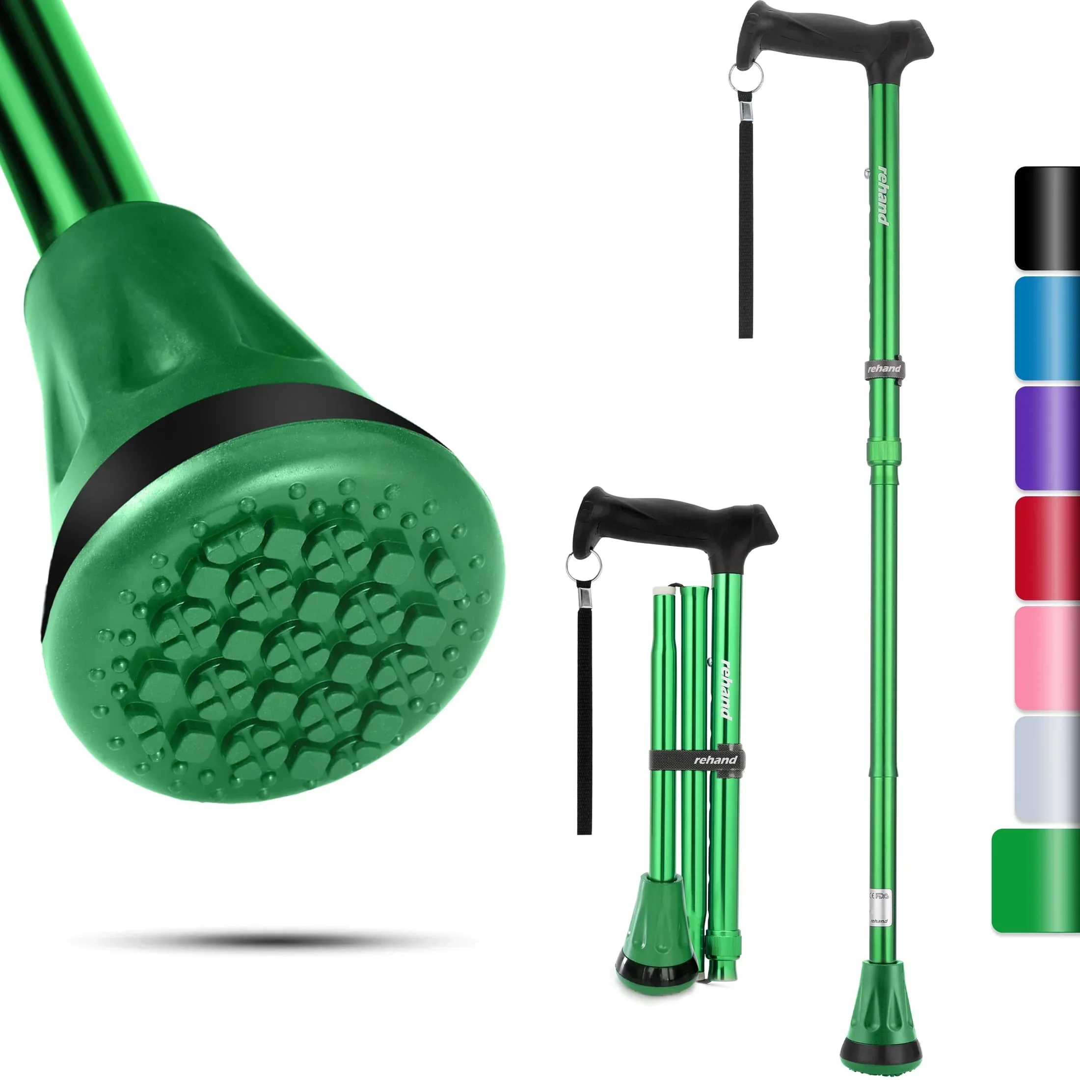 REHAND Adjustable Foldable Walking Cane for Seniors - Lightweight Heavy Duty Canes with Non-Slip Grip, Collapsible Design (Black) - Image 10