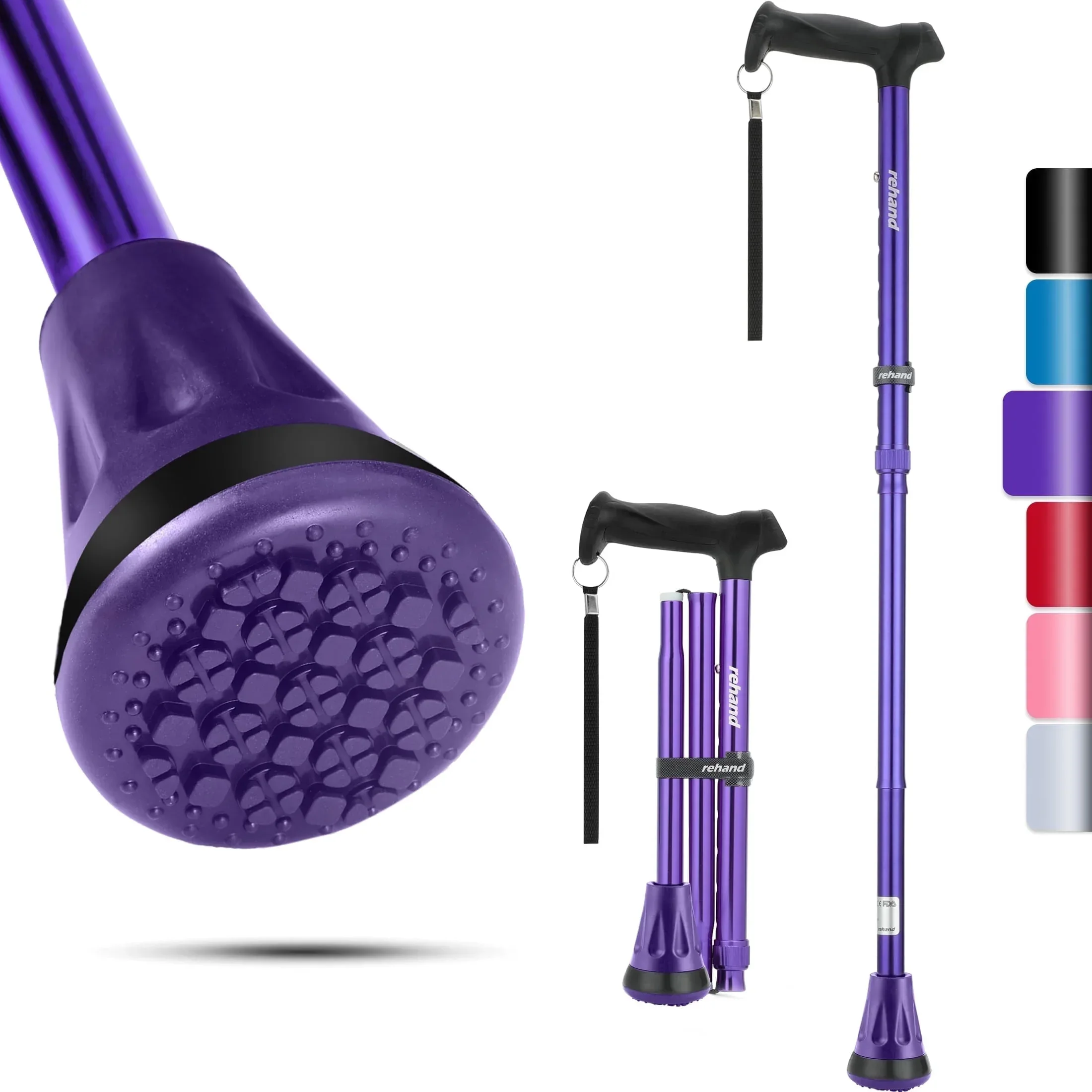 REHAND Adjustable Foldable Walking Cane for Seniors - Lightweight Heavy Duty Canes with Non-Slip Grip, Collapsible Design (Black) - Image 12
