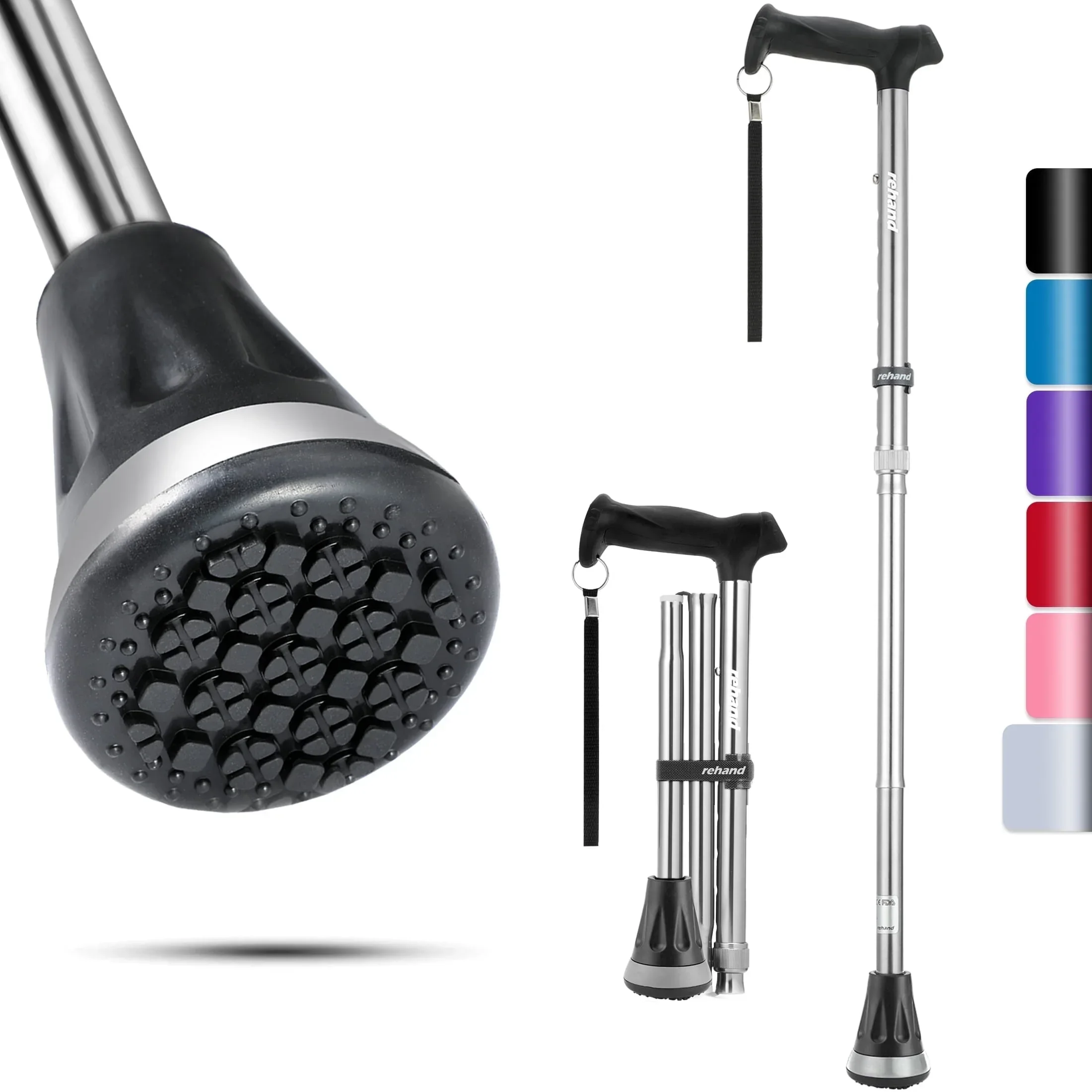 REHAND Adjustable Foldable Walking Cane for Seniors - Lightweight Heavy Duty Canes with Non-Slip Grip, Collapsible Design (Black) - Image 14