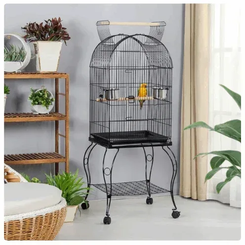 Renwick Rolling Metal Parrot Cage with Open Top For Small Birds, Black, 59" H - Image 2