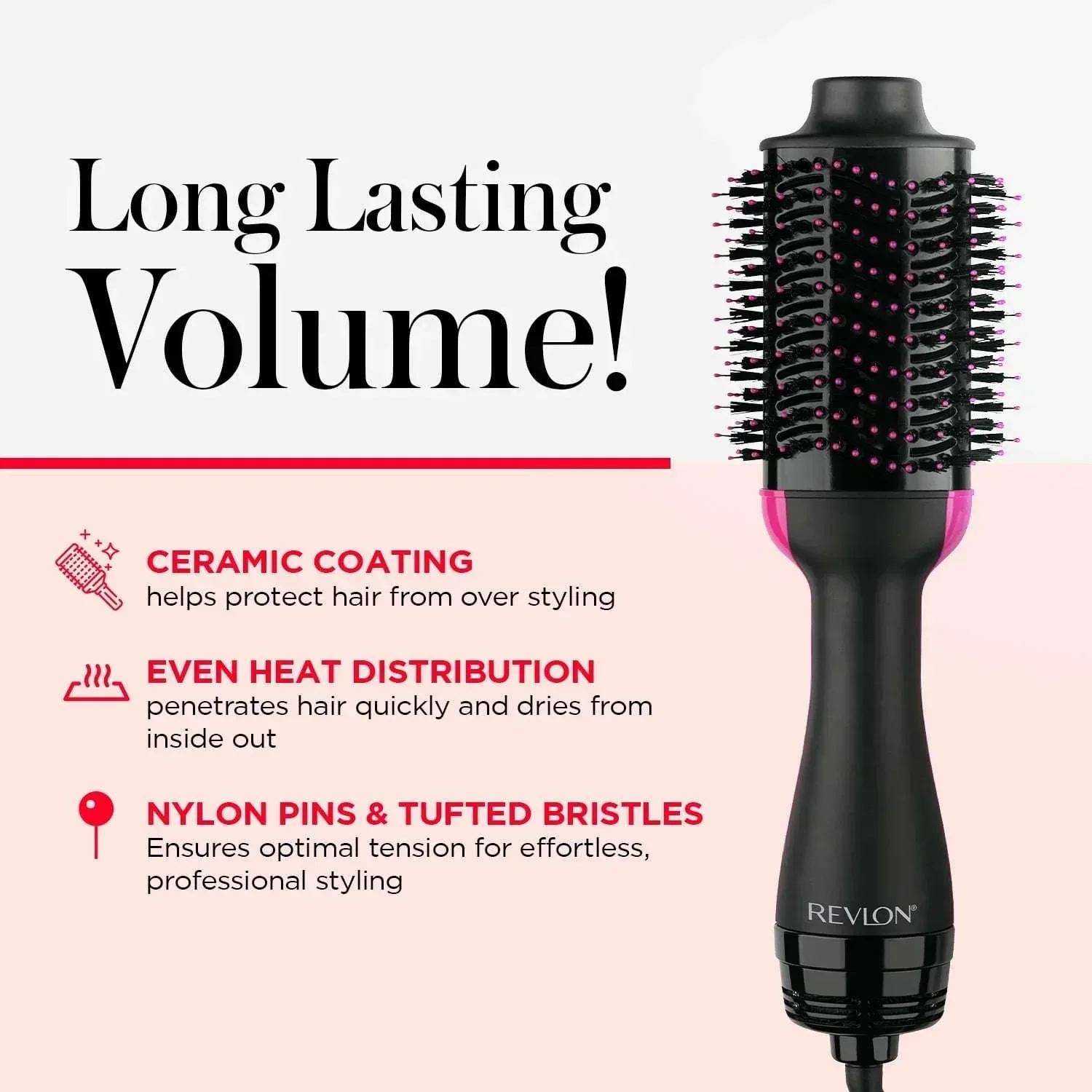 Revlon One-Step Volumizer Hair Dryer Ceramic Brush, Radiant Ruby (Limited Edition) - Image 6