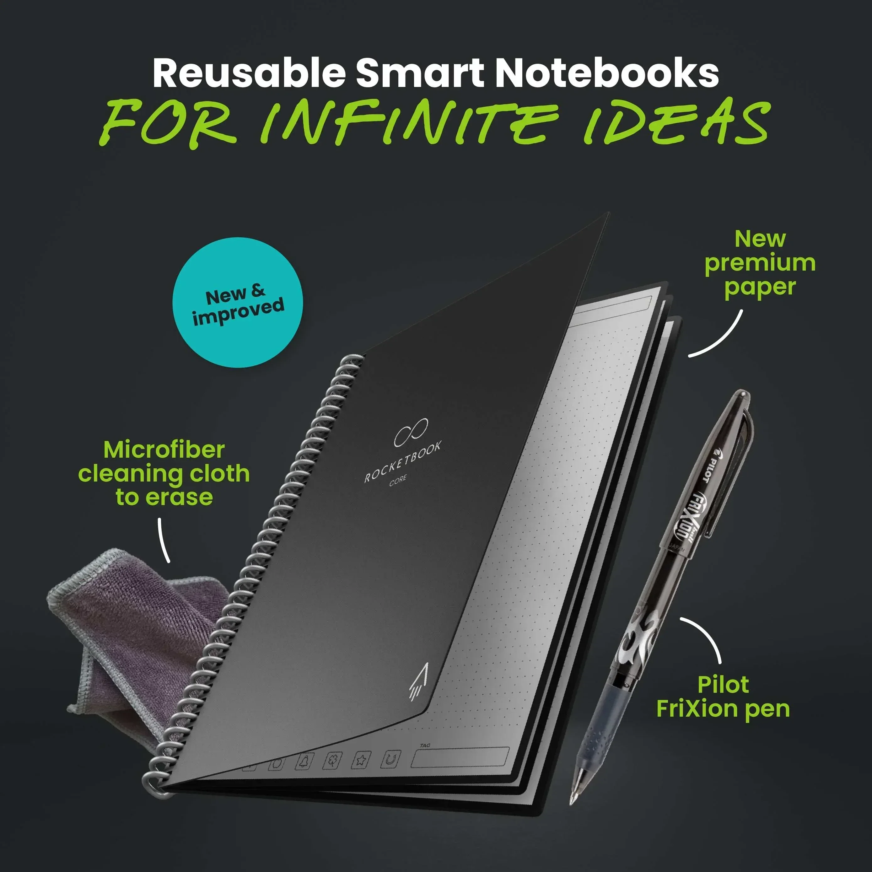 Rocketbook Smart Reusable Core Notebook - Dotted, Executive Size, Black - Image 8