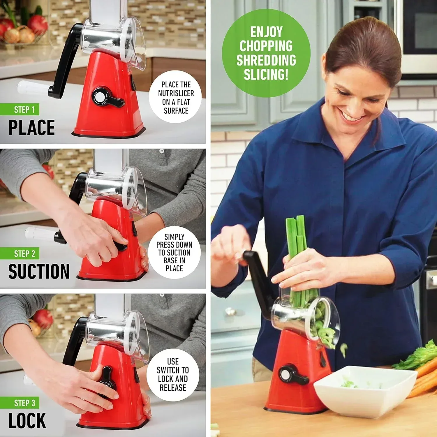 Rotary Cheese Grater with Handle, Cheese Grater Hand Crank Red - Image 4