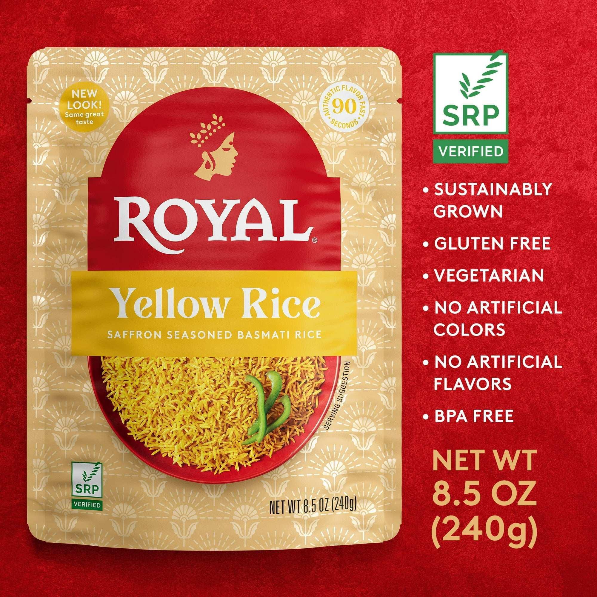 Royal Yellow Saffron Basmati Rice - Ready to Heat Basmati Rice - 8.5 oz Microwaveable Pouch - Image 2