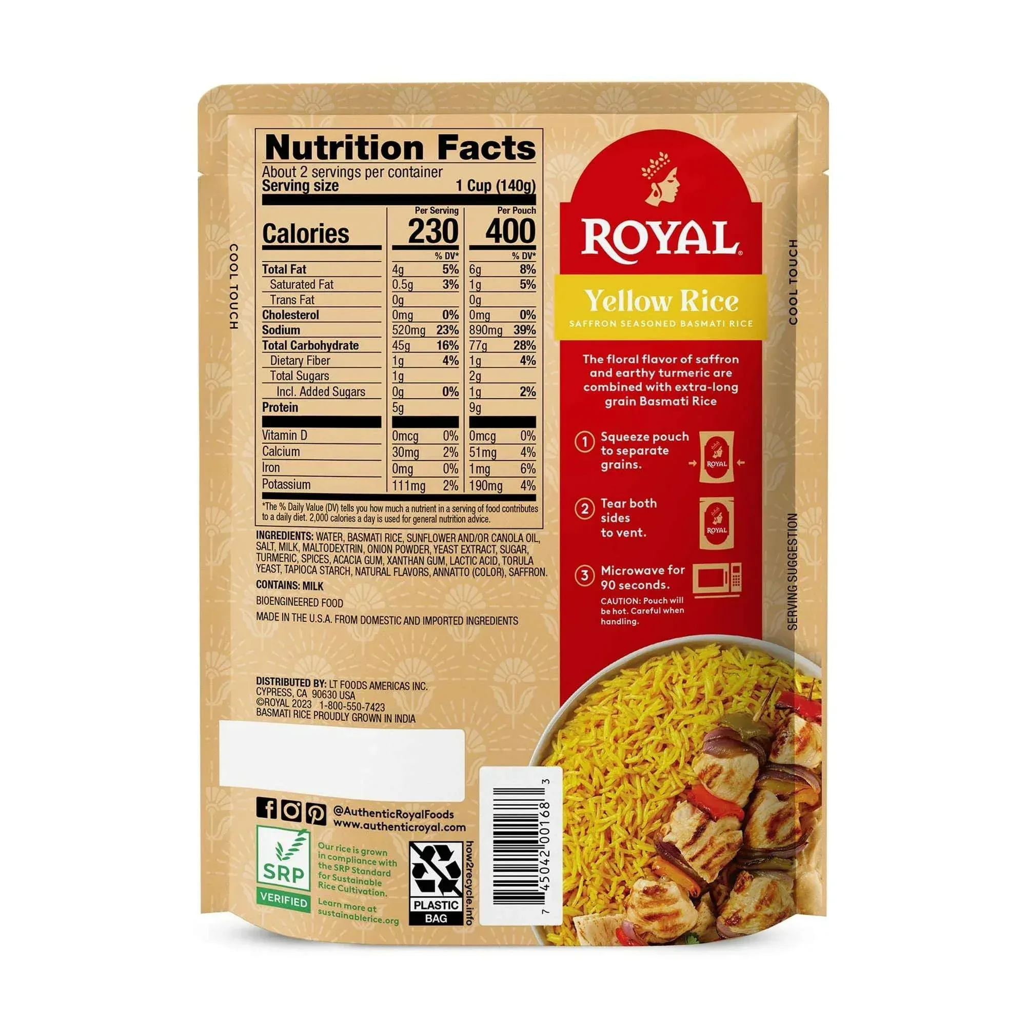 Royal Yellow Saffron Basmati Rice - Ready to Heat Basmati Rice - 8.5 oz Microwaveable Pouch - Image 4