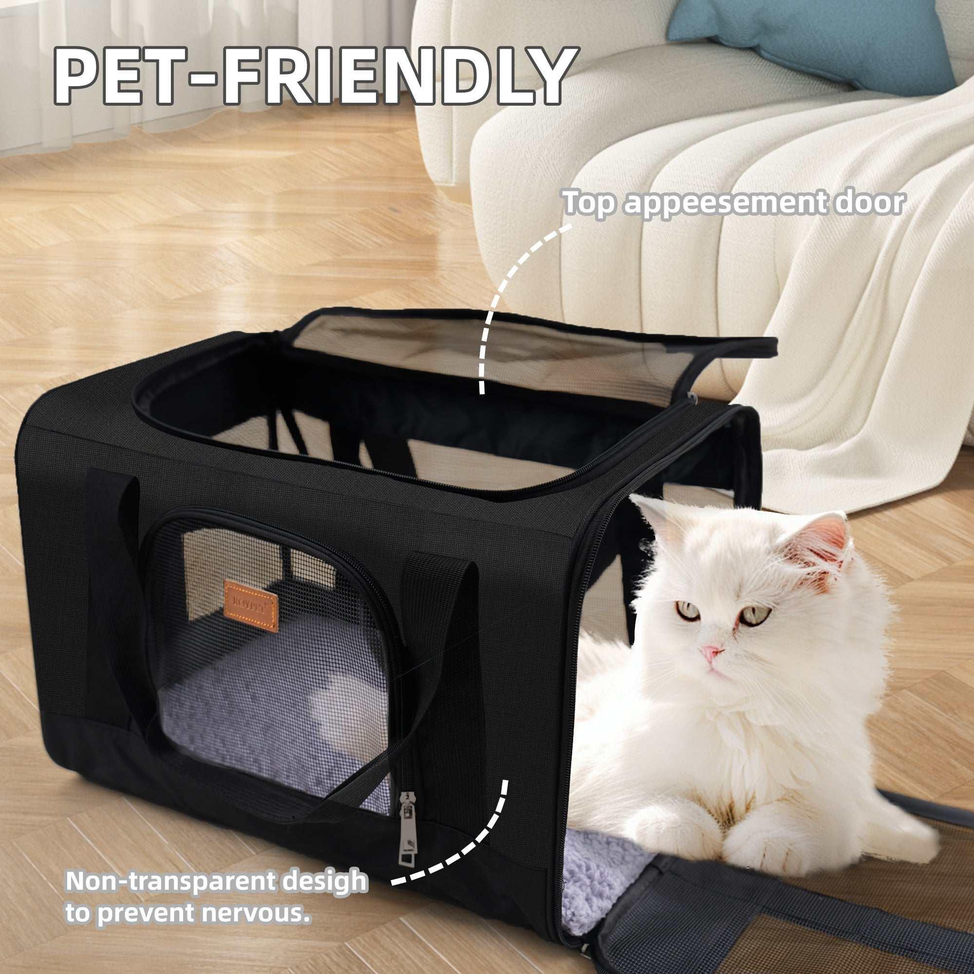 Roypet Small and Medium Pet Carrier, Airline Approved, Collapsible Travel, Black, 15 Lb Limit - Image 6