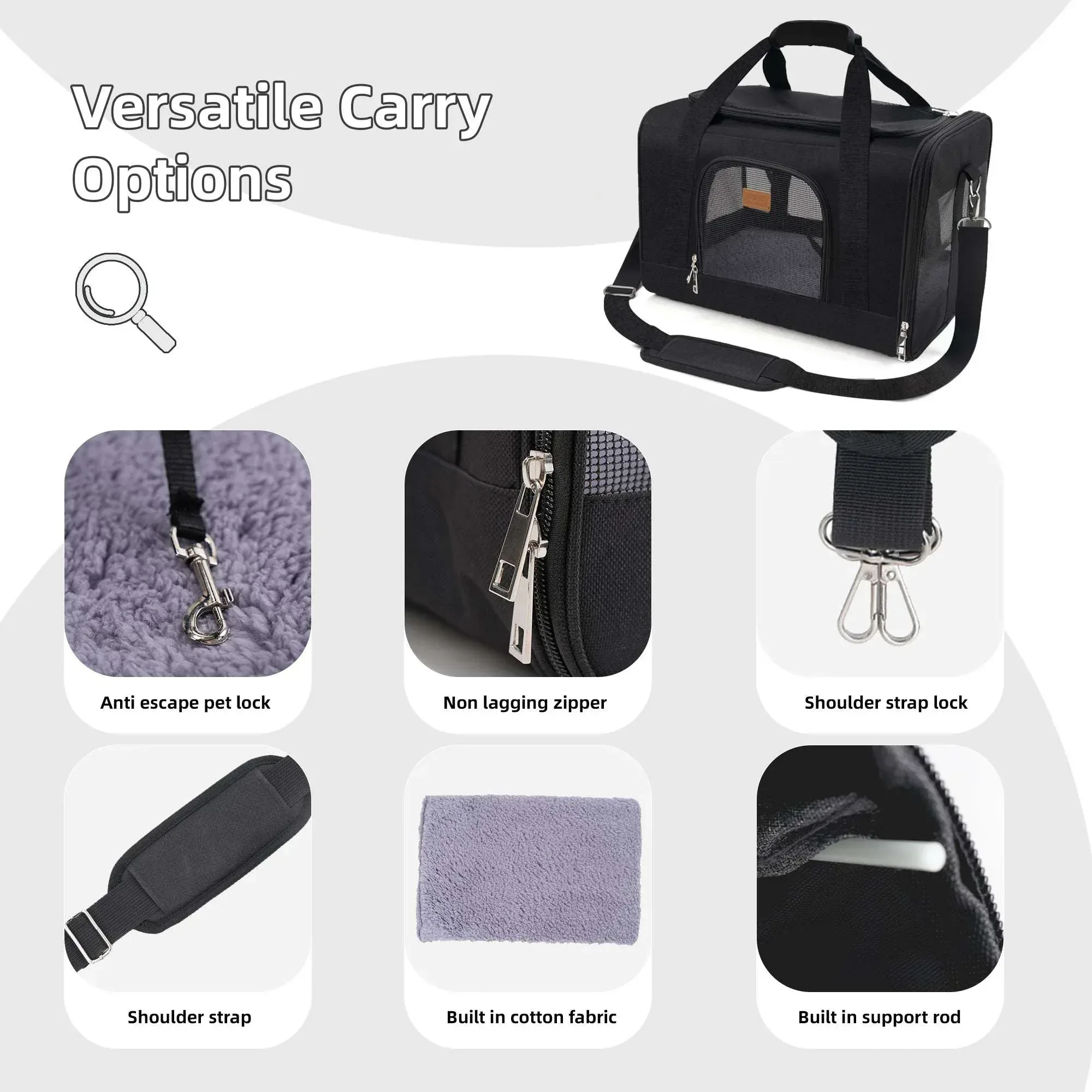 Roypet Small and Medium Pet Carrier, Airline Approved, Collapsible Travel, Black, 15 Lb Limit - Image 8