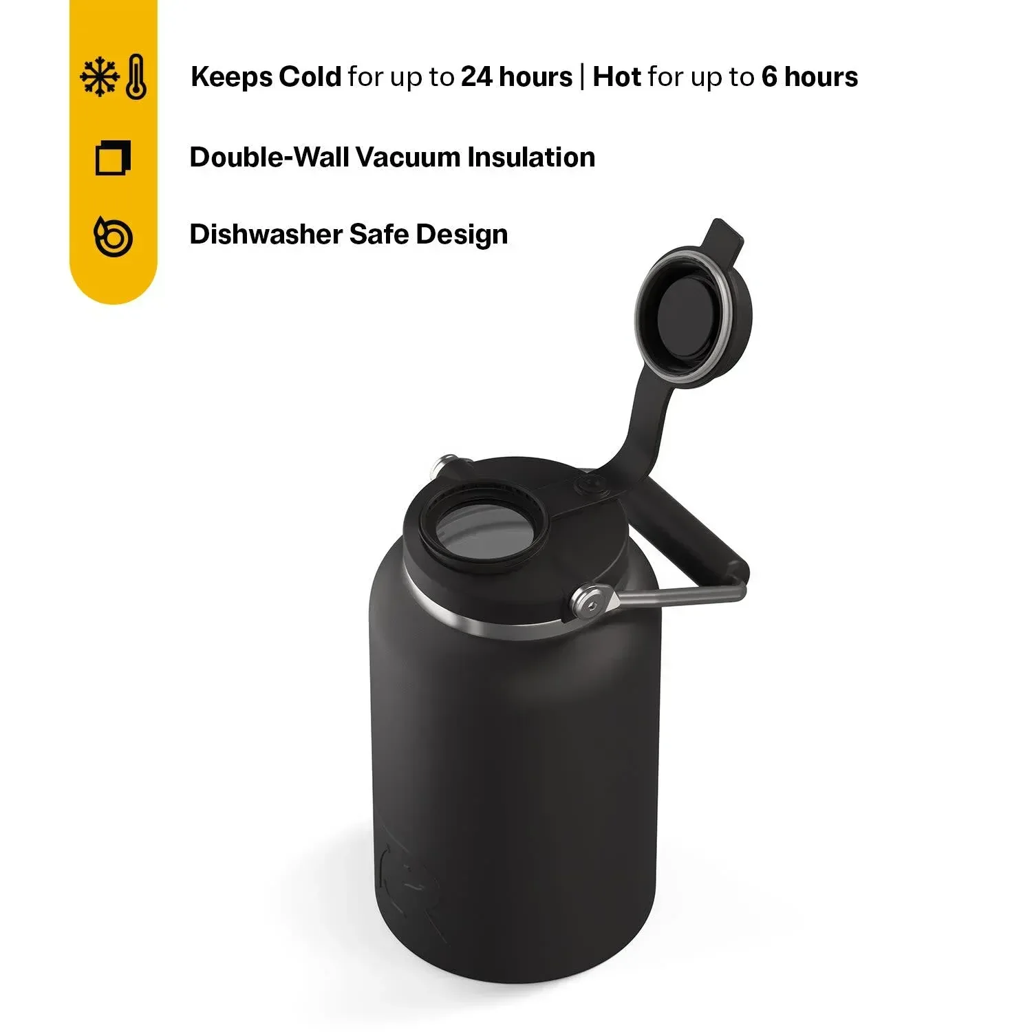 RTIC Half Gallon Ceramic Lined Insulated Outback Water Bottle Jug, Leak Proof, Black - Image 2