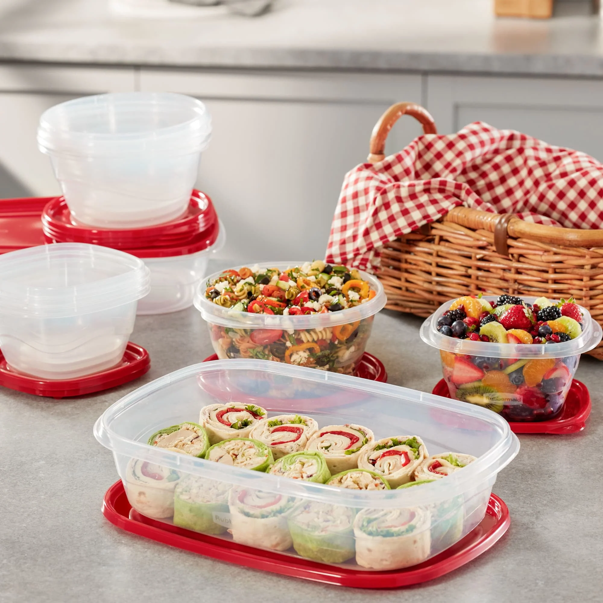 Rubbermaid TakeAlongs, 1 Gallon, 2 Packs, Red, Large Rectangular Plastic Food Storage Containers - Image 5