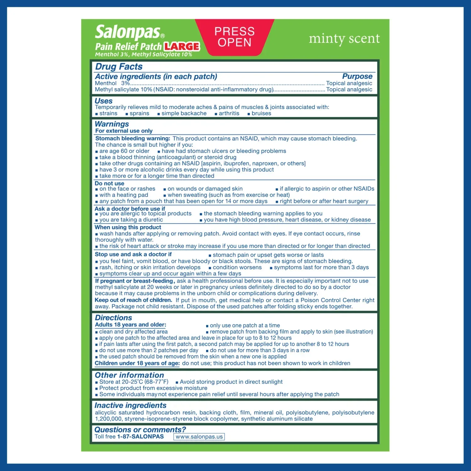 Salonpas Mild to Moderate Pain Relief Patch, Large, 9 Count - Image 4