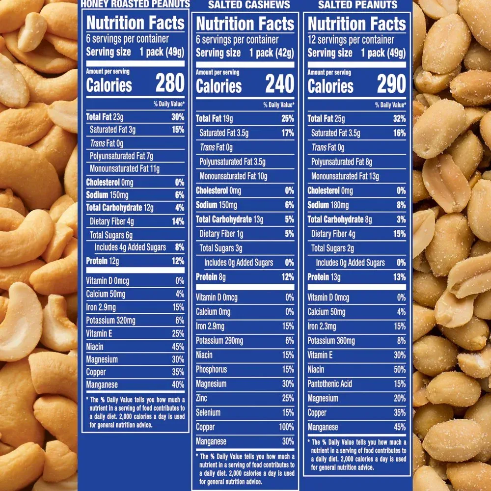 Salted Cashews, Salted Peanuts & Honey Roasted Peanuts Variety Pack, 24 Ct Packs - Image 5