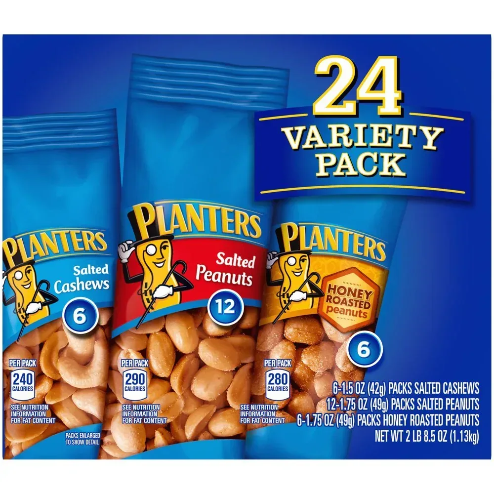 Salted Cashews, Salted Peanuts & Honey Roasted Peanuts Variety Pack, 24 Ct Packs - Image 9