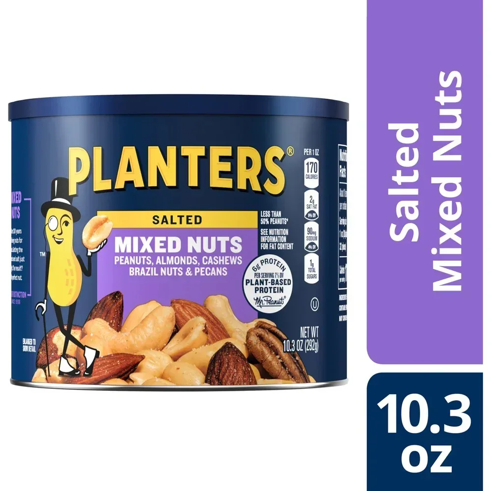 Salted Mixed Nuts, Party Snacks, Plant-Based Protein 10.3Oz (1 Canister) - Image 11