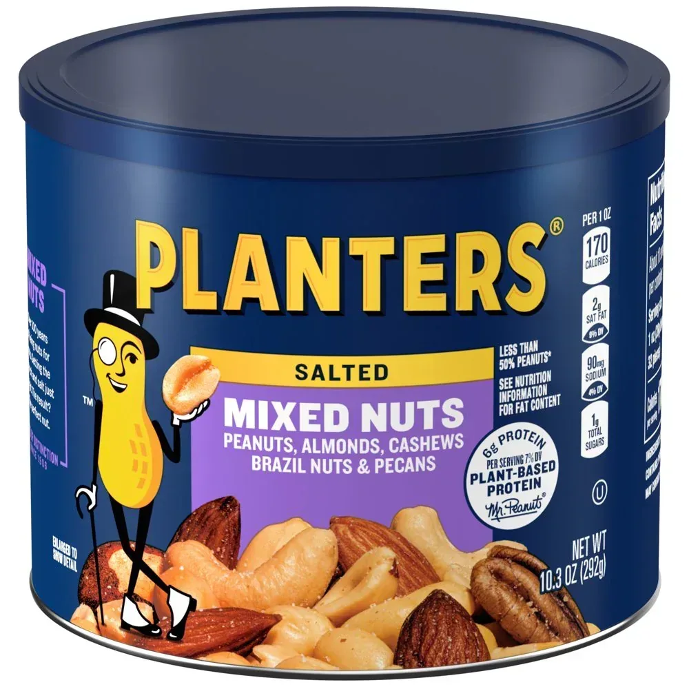 Salted Mixed Nuts, Party Snacks, Plant-Based Protein 10.3Oz (1 Canister) - Image 12