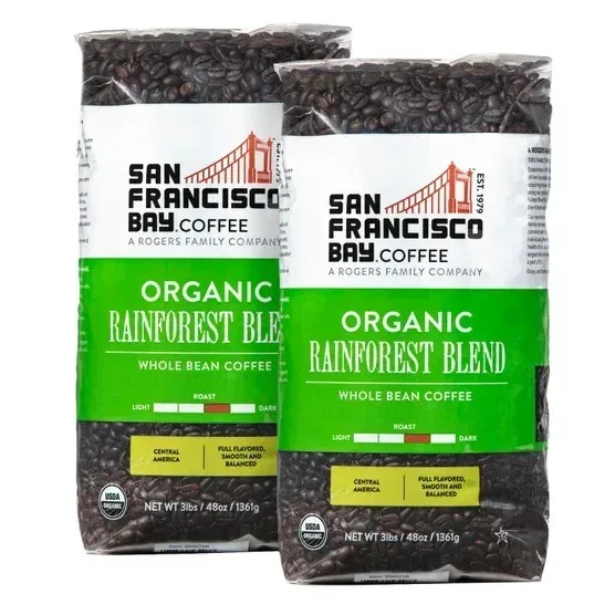San Francisco Bay Organic Rainforest Blend Whole Bean Coffee 3 lbs, 2-pack - Image 2