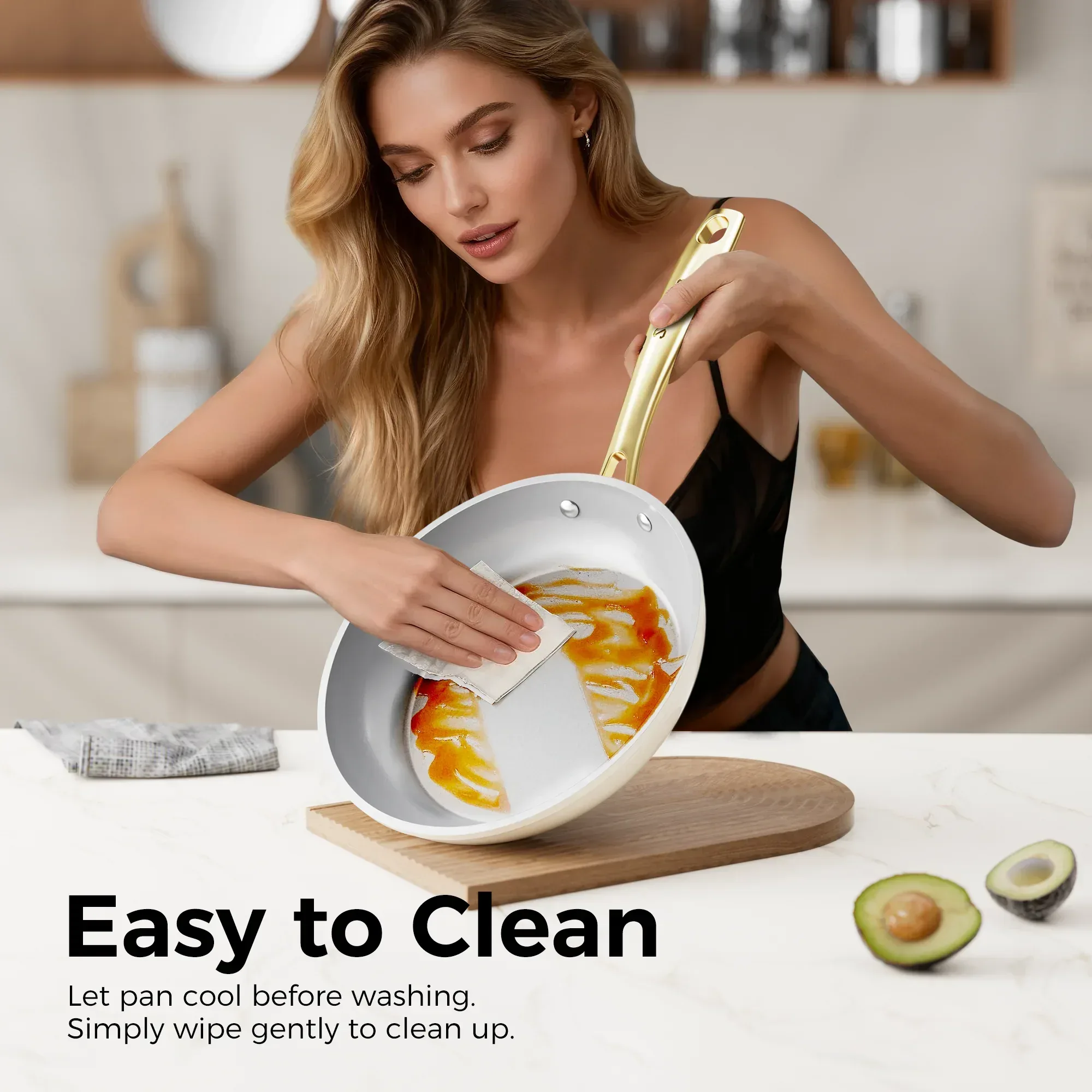Sanho Ceramic Nonstick Fry Pan Set, 2-Piece (8 & 10 inch) Skillets, Diamond-Titanium Coating, Oven & Induction Safe, Non-Toxic - Image 7