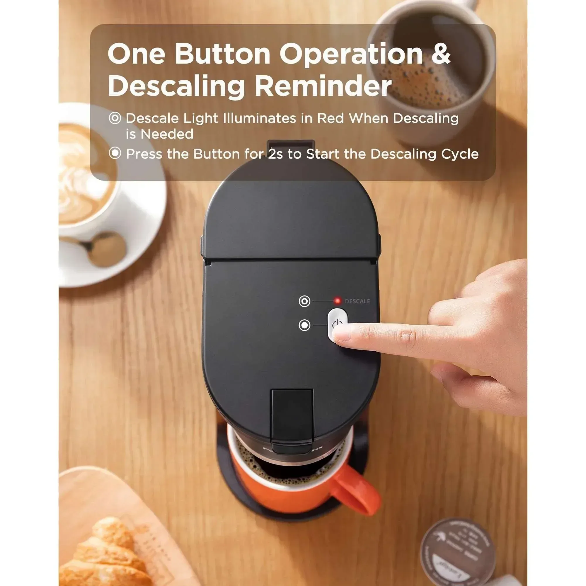 Sboly Mini Single Serve Coffee Maker, Instant Coffee Maker One Cup for K Cup & Ground Coffee, 6 to 12 oz Brew Sizes, Capsule Coffee Machine with Water Window and Descaling Reminder, Black - Image 5