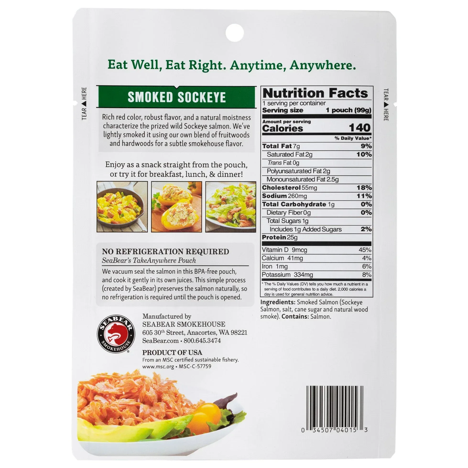 SeaBear Ready to Eat Wild Salmon Variety Pack, 9 Pouches (3.5 oz. each) - Image 6