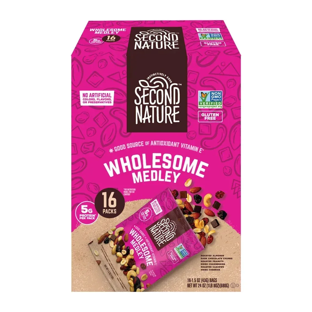 Second Nature Trail Mix, Wholesome Medley, 1.5 oz, 16-count