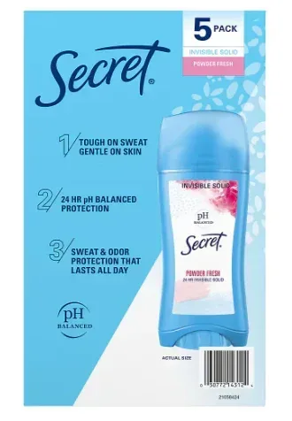 Secret Invisible Solid Antiperspirant and Deodorant - Powder Fresh, 5 pk. - Image 3