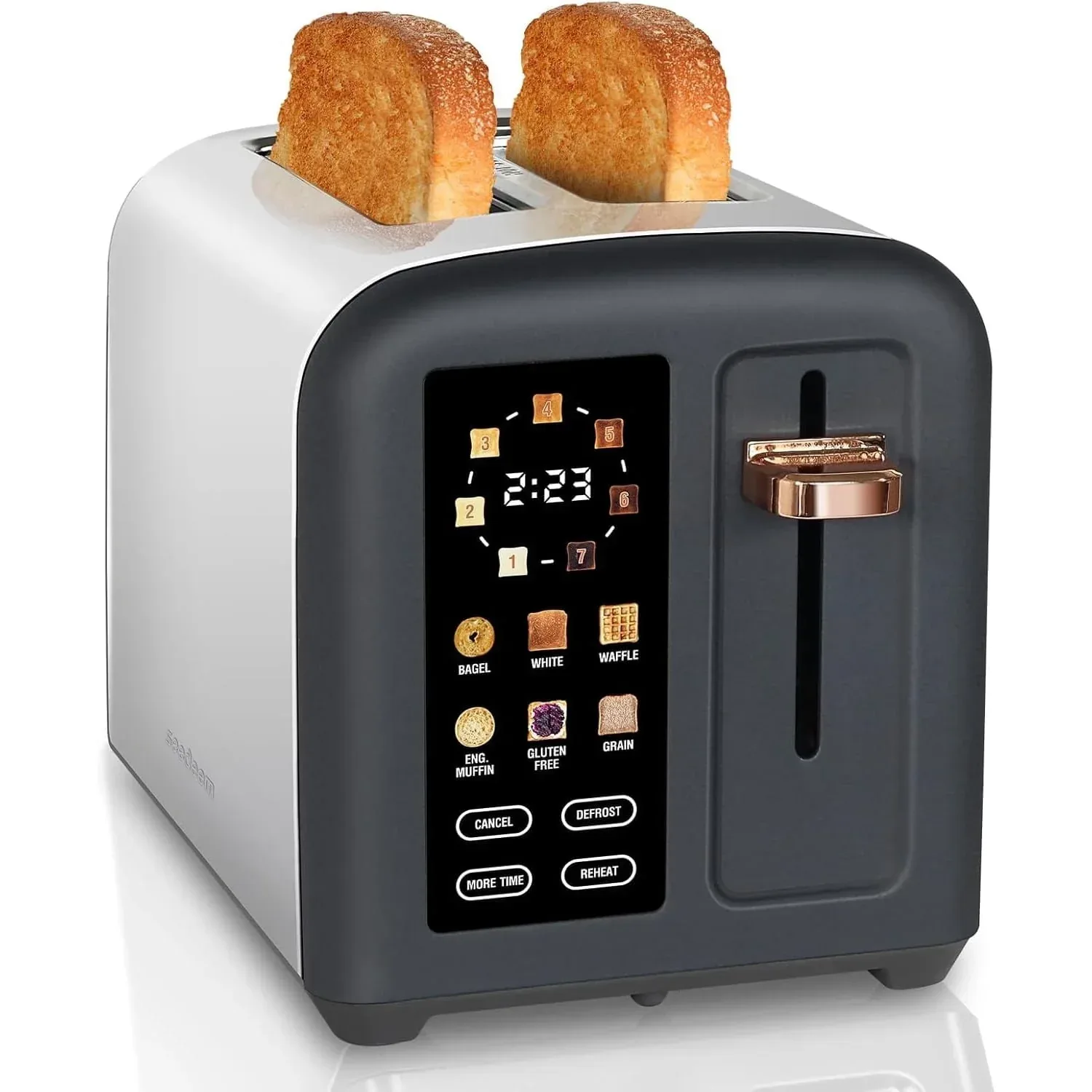 SEEDEEM Toaster 2 Slice, Touch Control Stainless Toaster LCD Display, 50% Faster Heating Speed, 1.4'' Wide Slots, More Timer Functions, Removable Crumb Tray, 1350W, Dark Metallic - Image 10