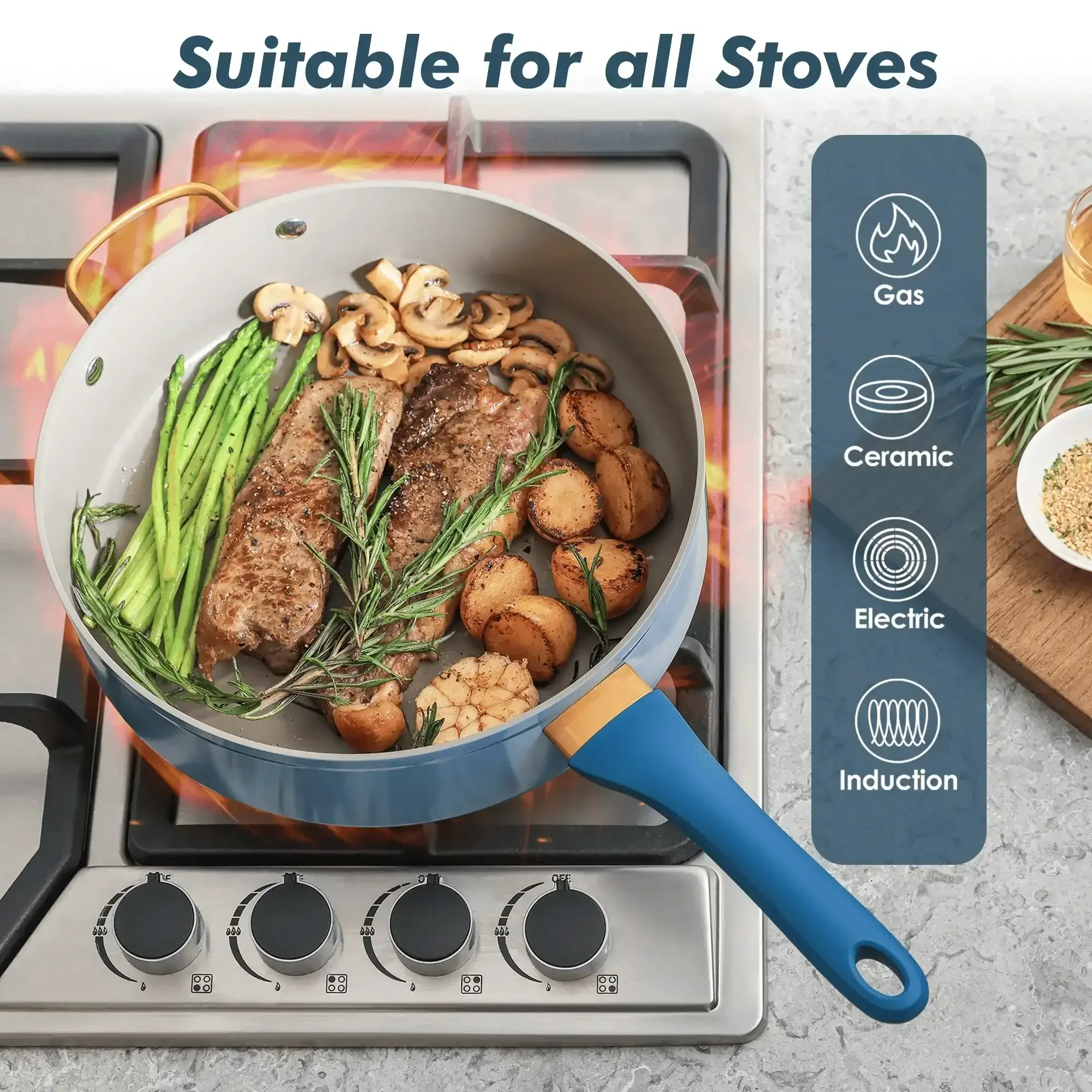 SENSARTE Nonstick Pots and Pans Set, 18Pcs Non Stick Cookware Sets, Induction Kitchen Cookware Sets - Image 11