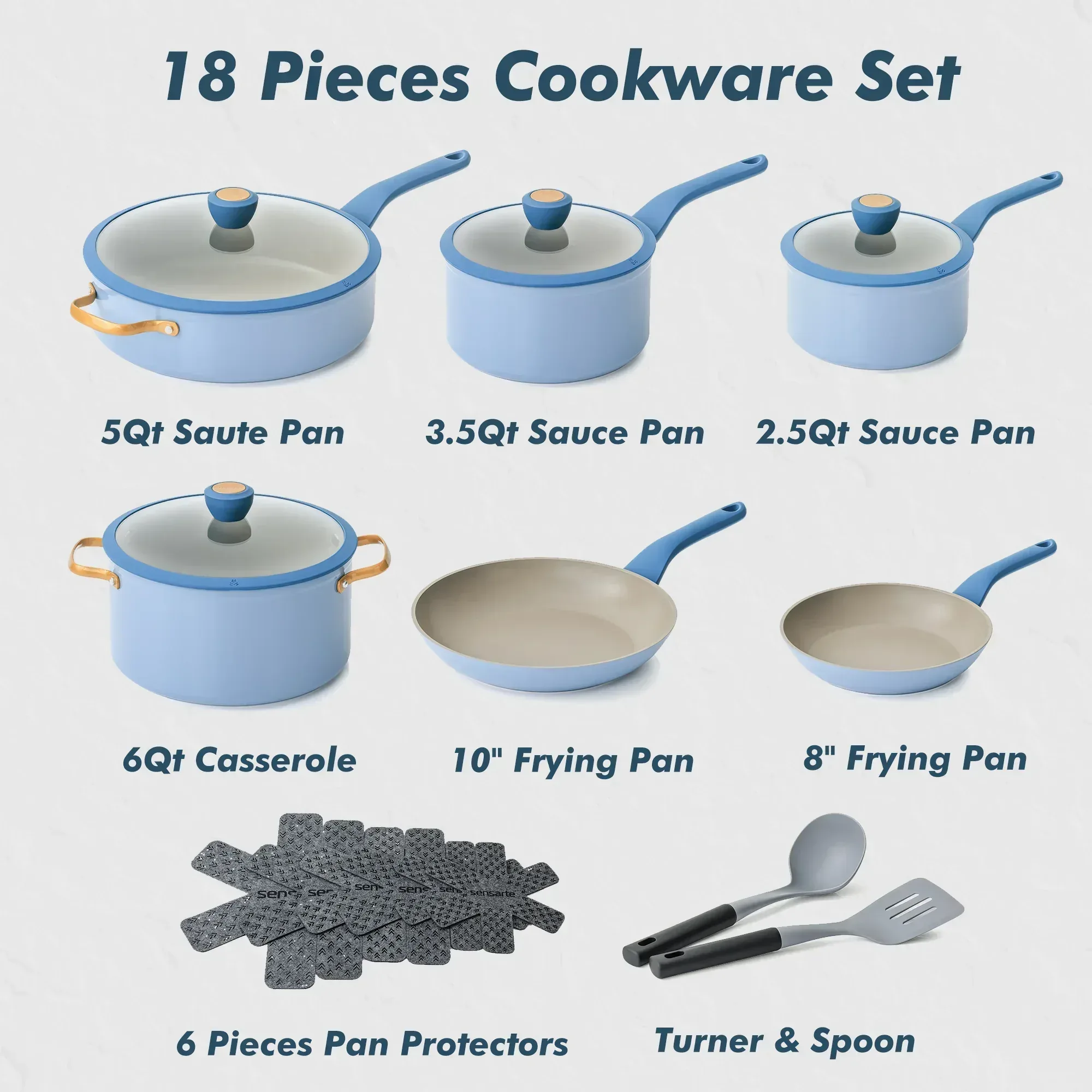 SENSARTE Nonstick Pots and Pans Set, 18Pcs Non Stick Cookware Sets, Induction Kitchen Cookware Sets - Image 16